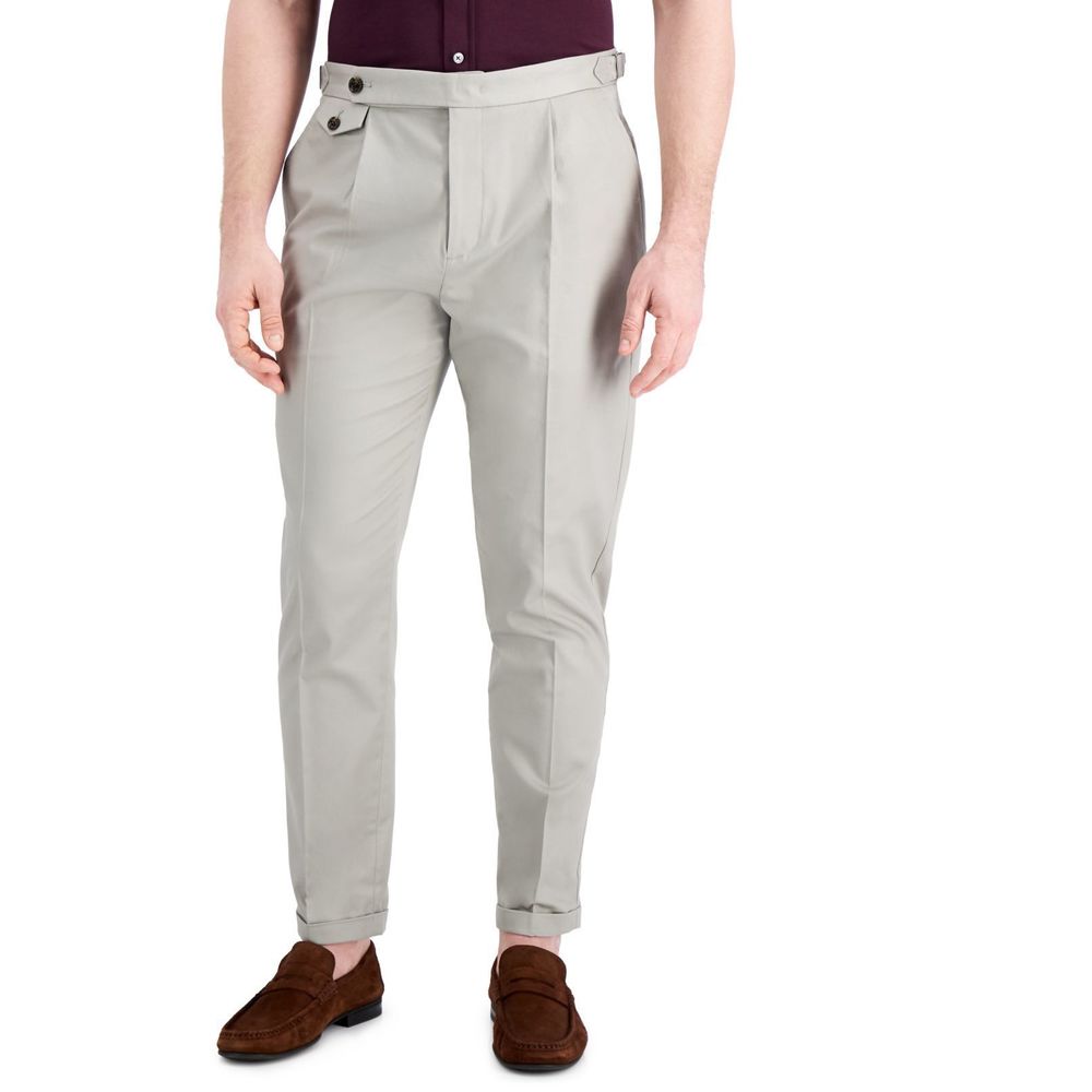 Tasso Elba Mens Pants Gray Wood Size 36X30 Pleated Chino Stretch